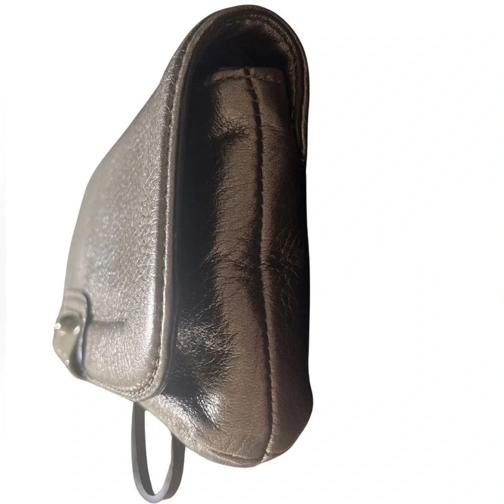 Coach Kristin Metallic Pewter Soft Pebble Leather Wallet, Wristlet Purse